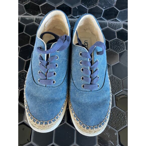 UGG Navy Canvas sneaker boat shoe EYEN II lace up women’s 7 - Picture 2 of 10